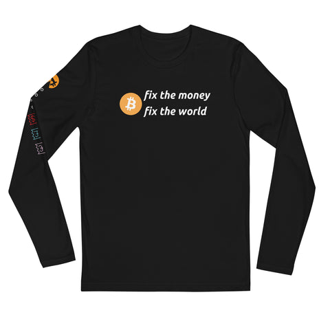 Bitcoin Merchandise - Bitcoin Shirt - Long Sleeve - Fix The Money Fix The World - Pac Man - Fiat Currencies