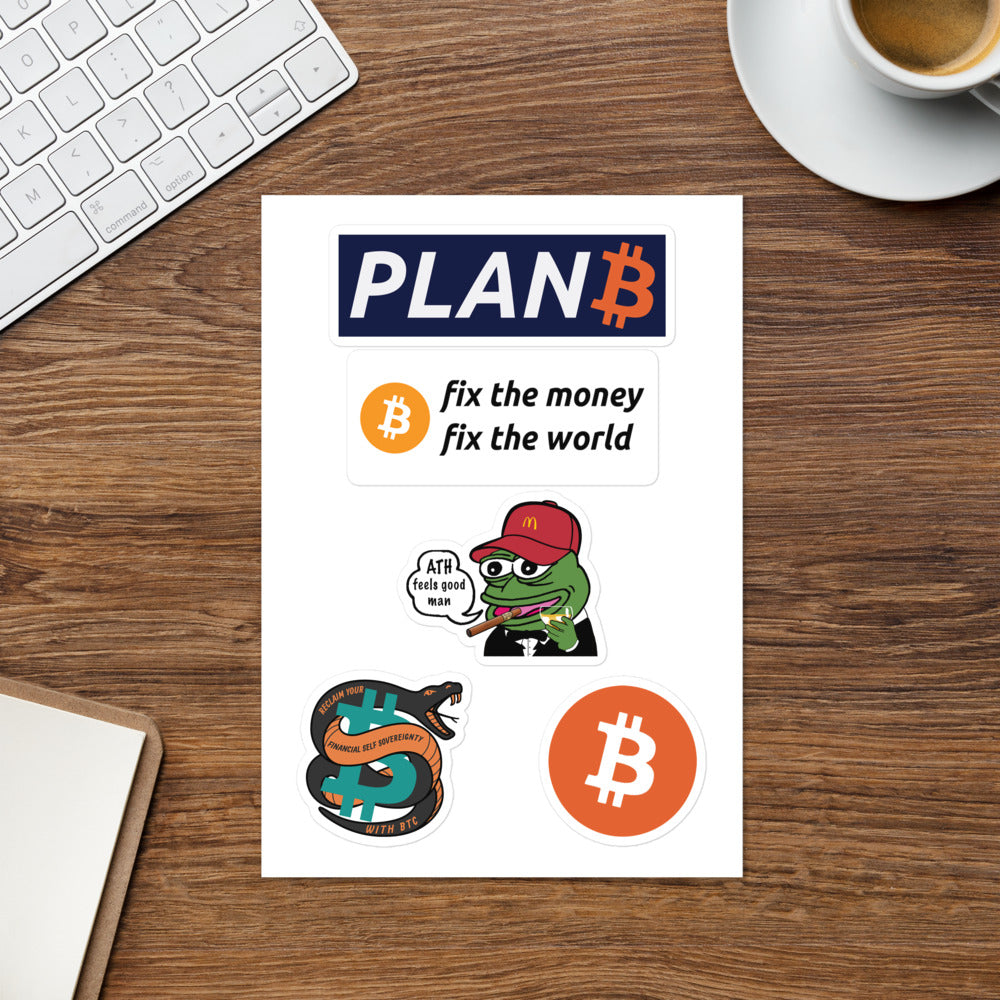 Bitcoin Sticker Sheet - Collection Of 5 Glossy Vinyl Stickers - Bitcoin Sticker - Bitcoin Merchandise