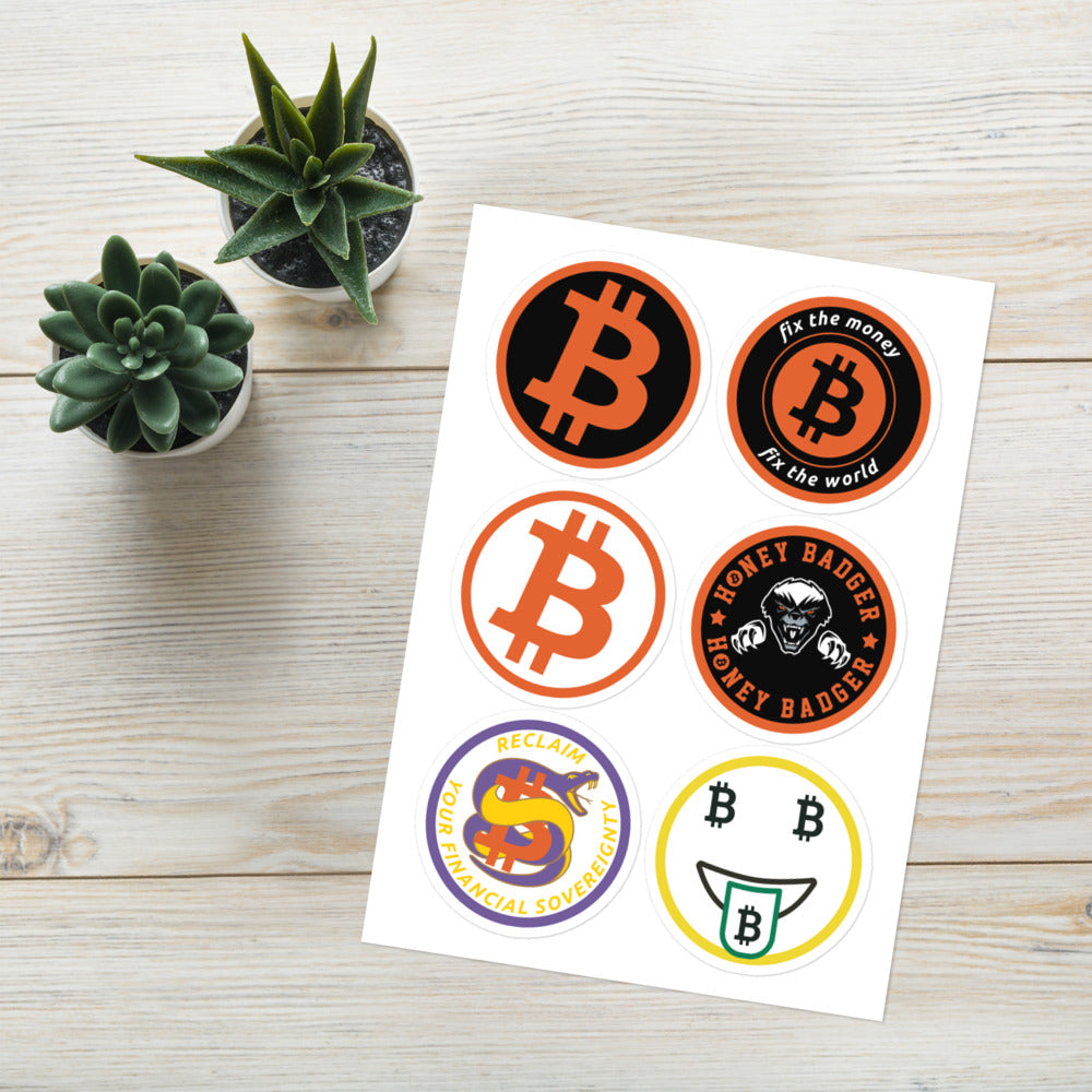 Bitcoin Sticker Sheet - Collection Of 5 Glossy Vinyl Bitcoin Stickers