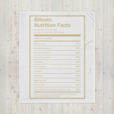 Bitcoin Nutrition Facts Black Throw Blanket - Bitcoin Merch