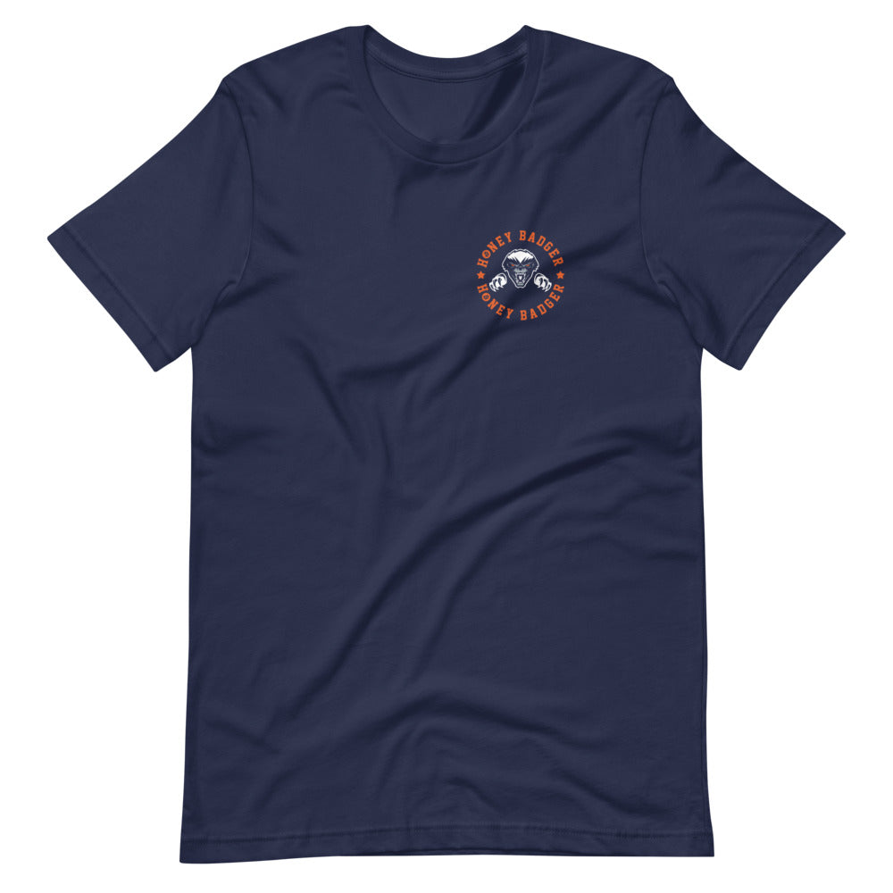 Honey Badger Chest Badge Unisex T-shirt With Backside "Honey Badger" Print - Bitcoin Merch - HODL BTC