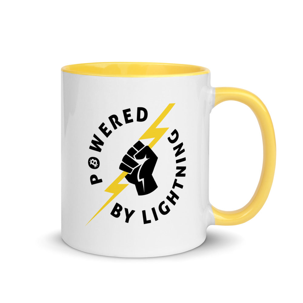 Powered By Lightning Bitcoin Mug with Yellow Color Inside - Size 11 oz.- Lightning Network
