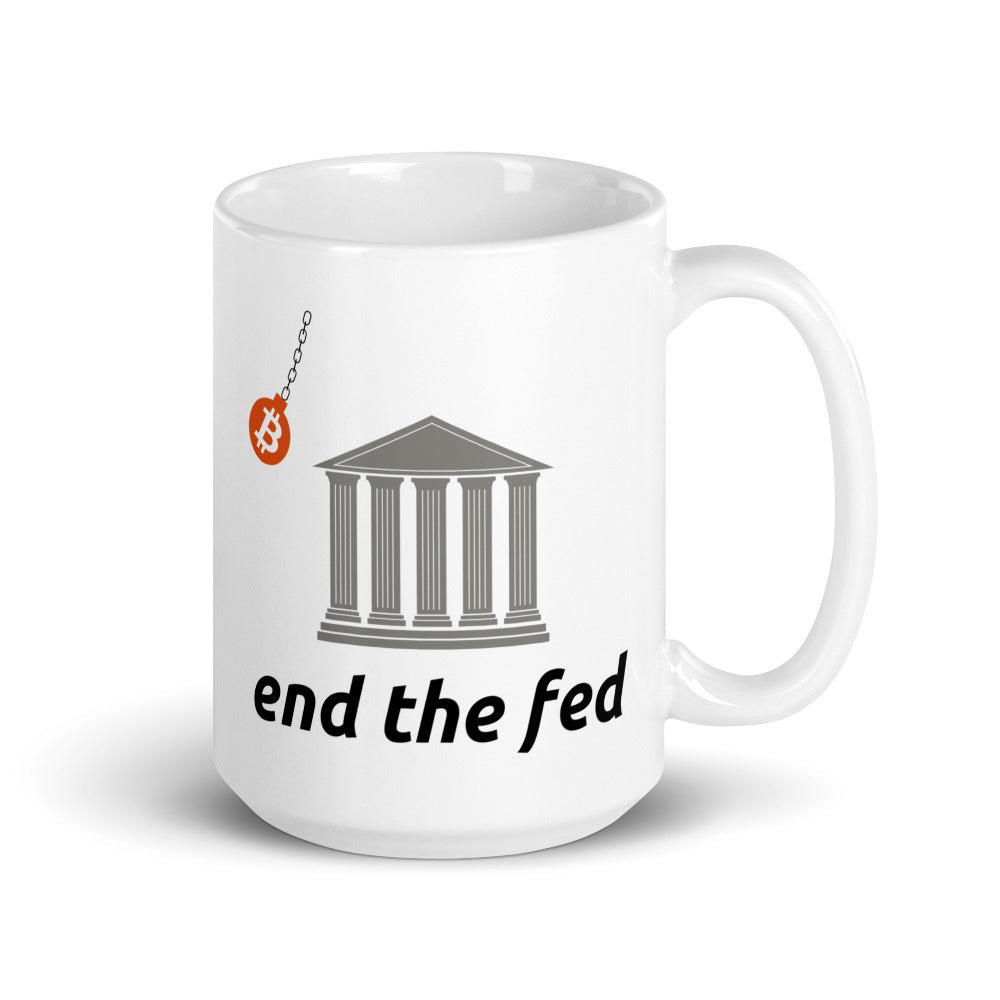White Glossy End The Fed Bitcoin Wrecking Ball Mug - 15 oz.